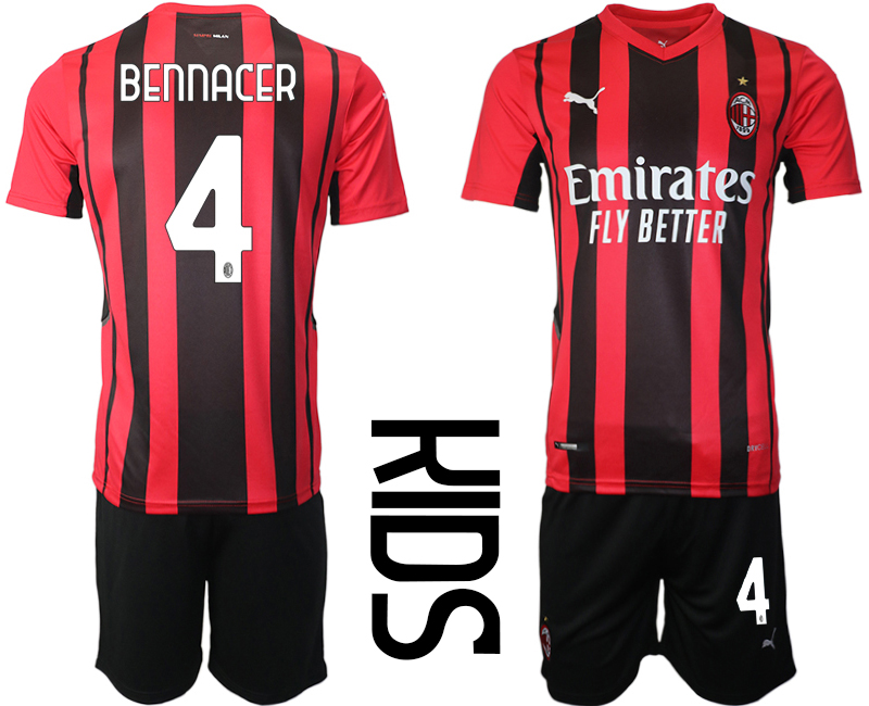 Youth 2021-2022 Club AC milan home red #4 Soccer Jersey->youth soccer jersey->Youth Jersey